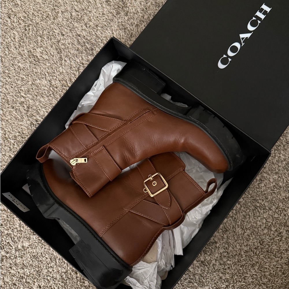 Coach Chestnut Leather Ankle Boots
